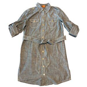 Tory Burch Womens Chambray Shirt Dress With Belt Size S Gold Buttons
